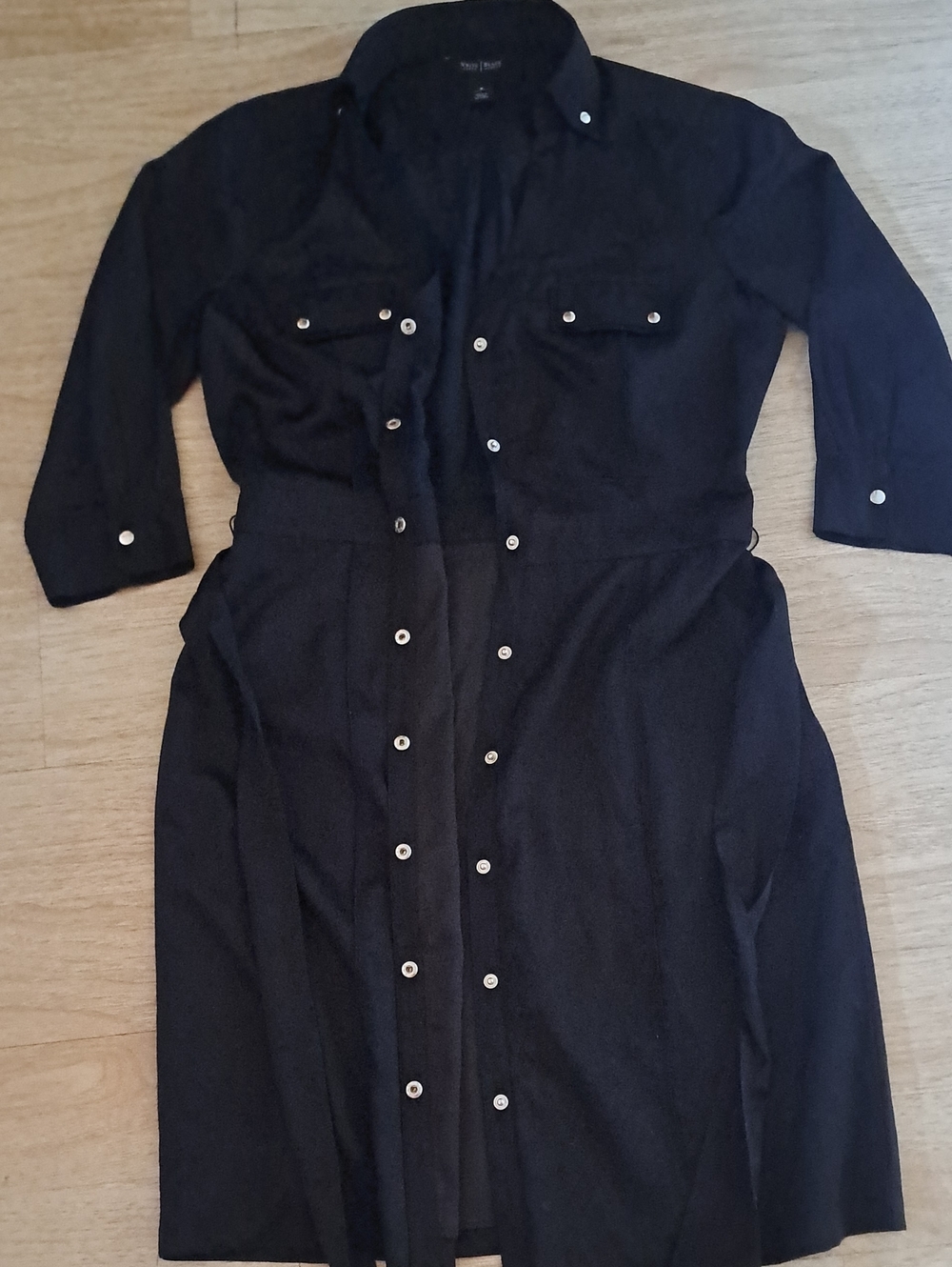 White House Black Market Black Button-Front Midi Shirt Dress - Picture 9 of 14